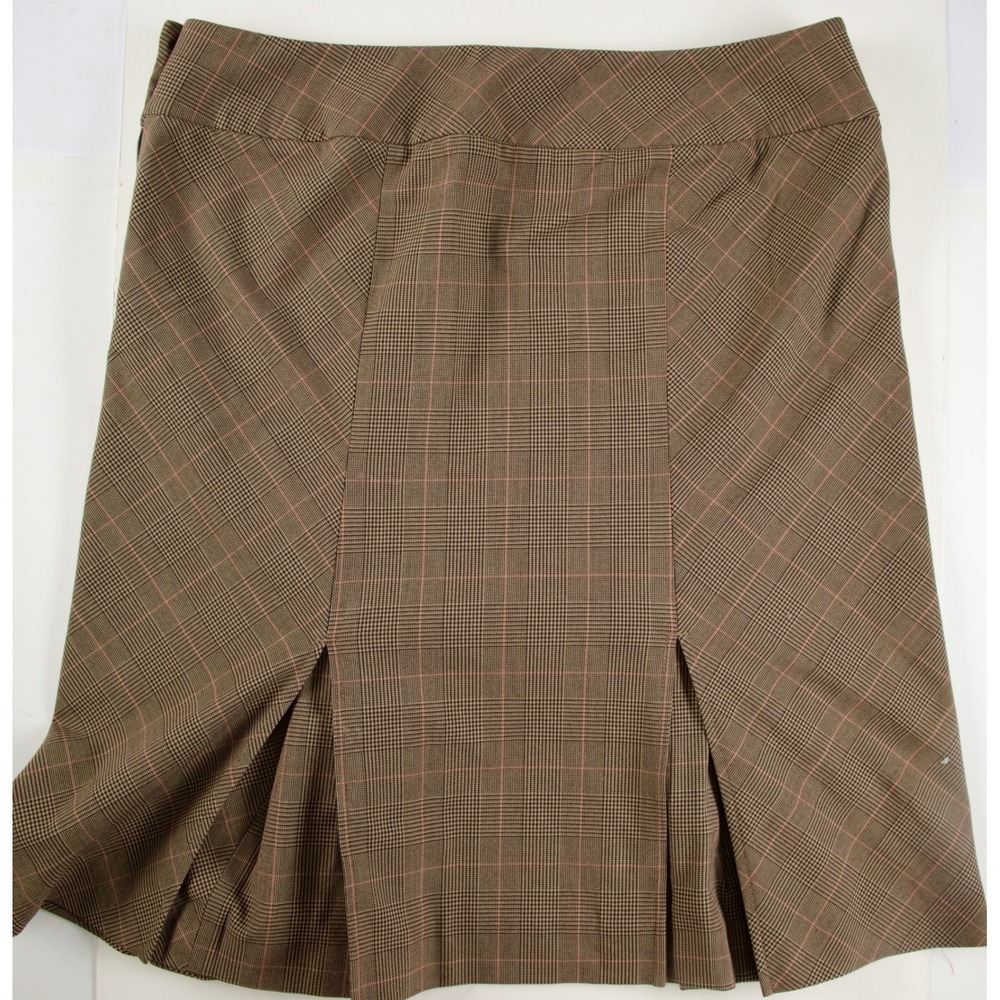 Ann‎ Taylor Plaid Skirt Women Size 10 Brown Pink Pleated Career Office
